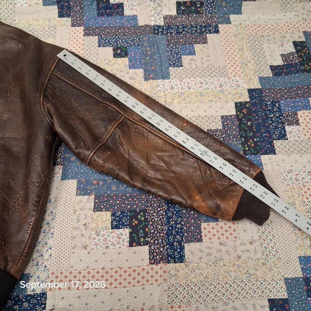 Avirex Type A-2 Leather Bomber Jacket Mens XXL Brown Flight Stars and Stripes - Picture 16 of 16